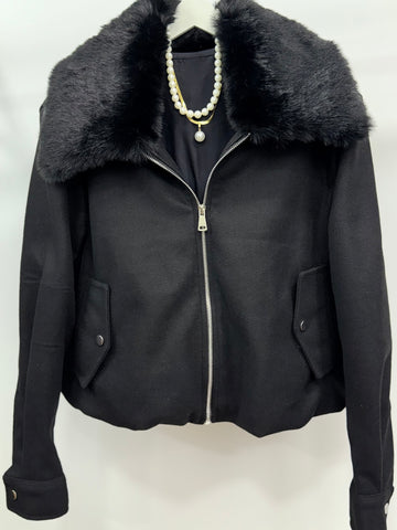 Kürk Yakalı Ceket/Siyah