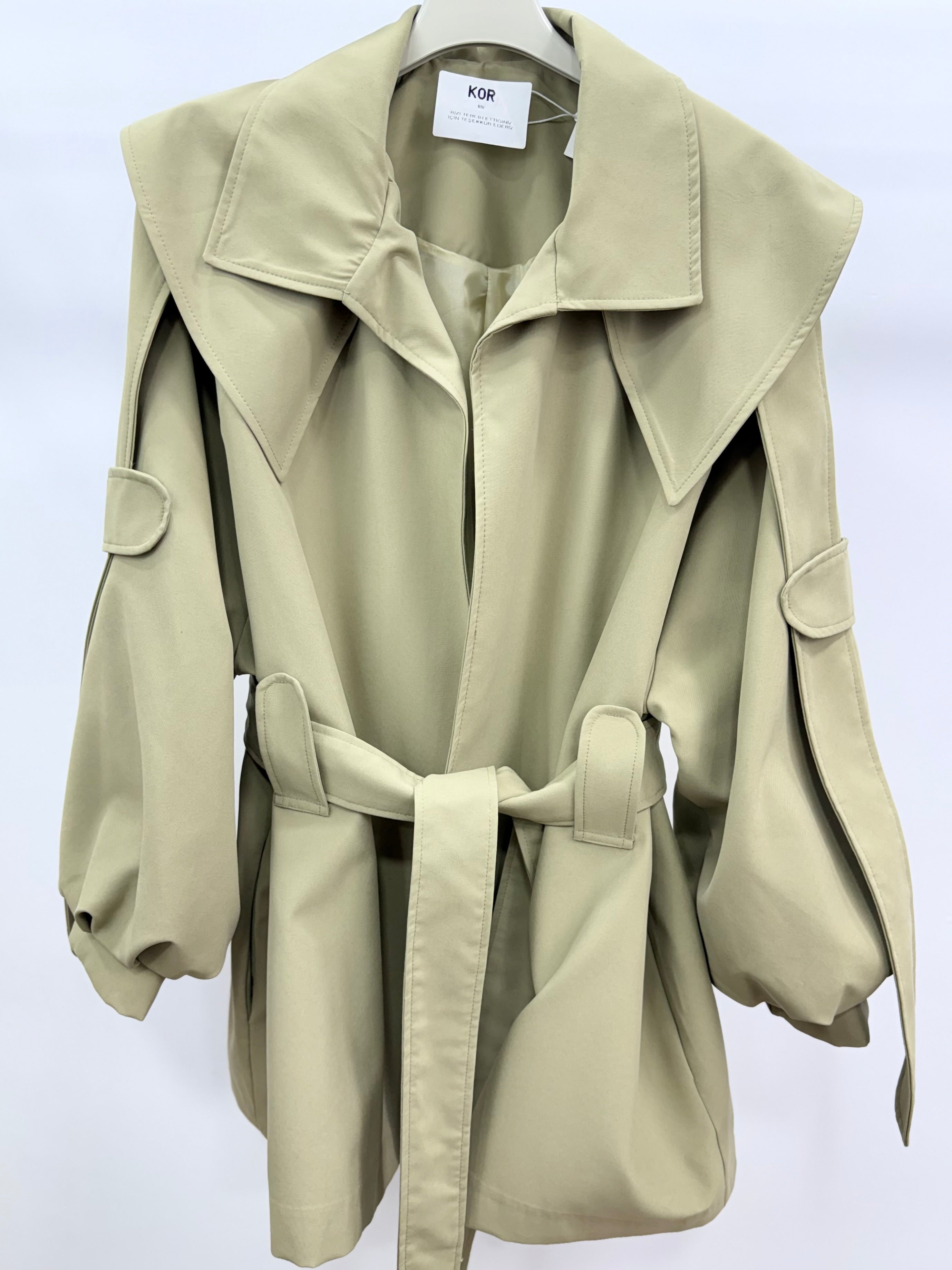 Pelerin Detaylı Trençkot/Açık Haki Yeşil