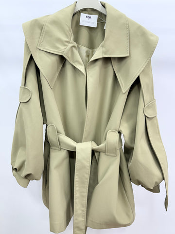 Pelerin Detaylı Trençkot/Açık Haki Yeşil