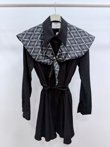 Desenli Yaka Detaylı Gömlek/Siyah