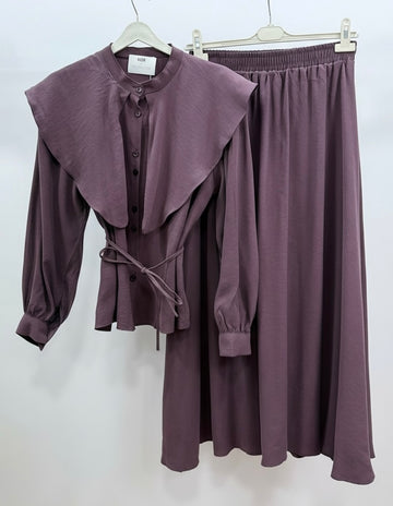 Yaka Detay Etek Takım/Mürdüm