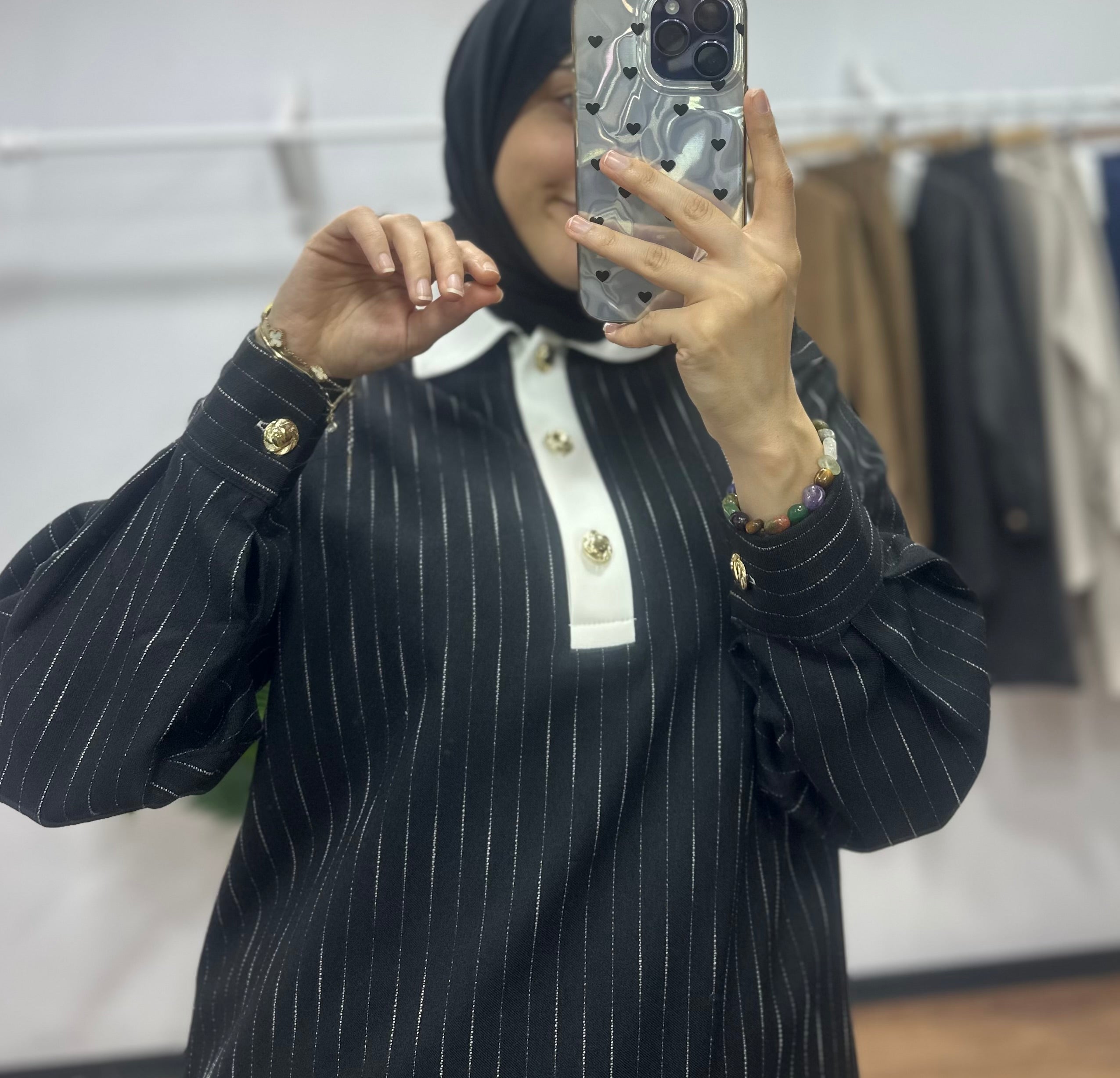 Yaka Garnili Takım Siyah