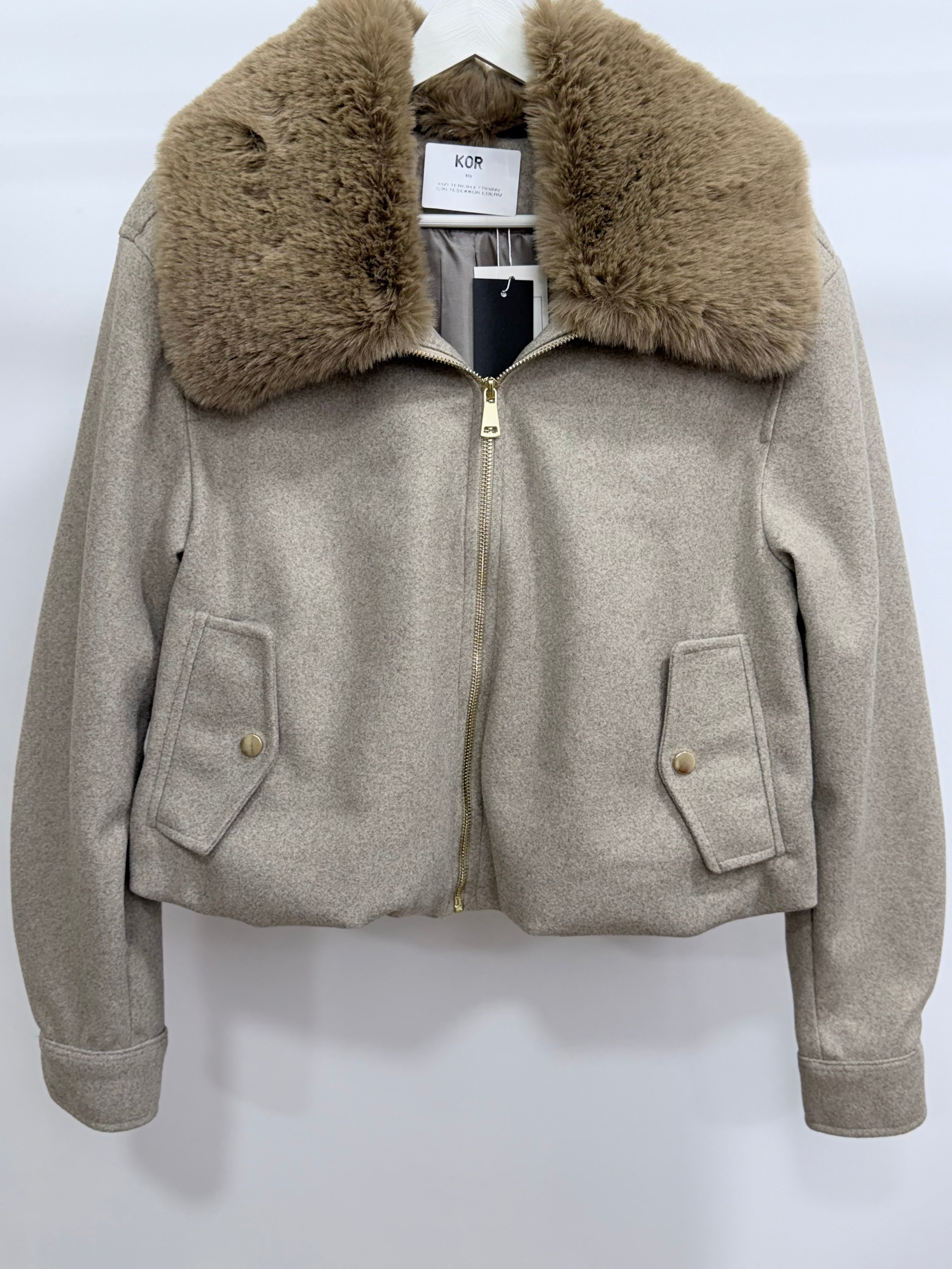 Kürk Yakalı Ceket/Vizon