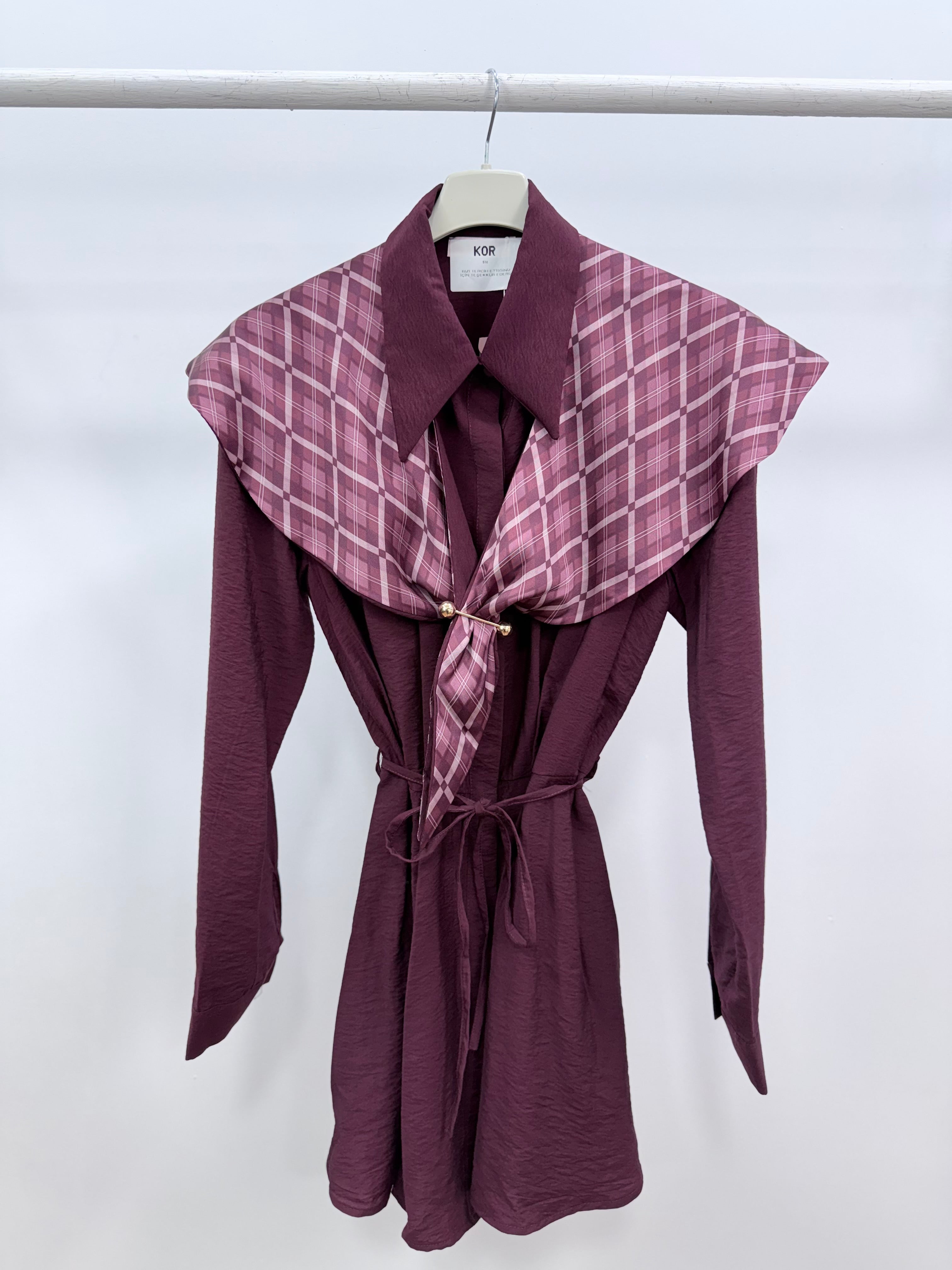 Desenli Yaka Detaylı Gömlek/Mürdüm