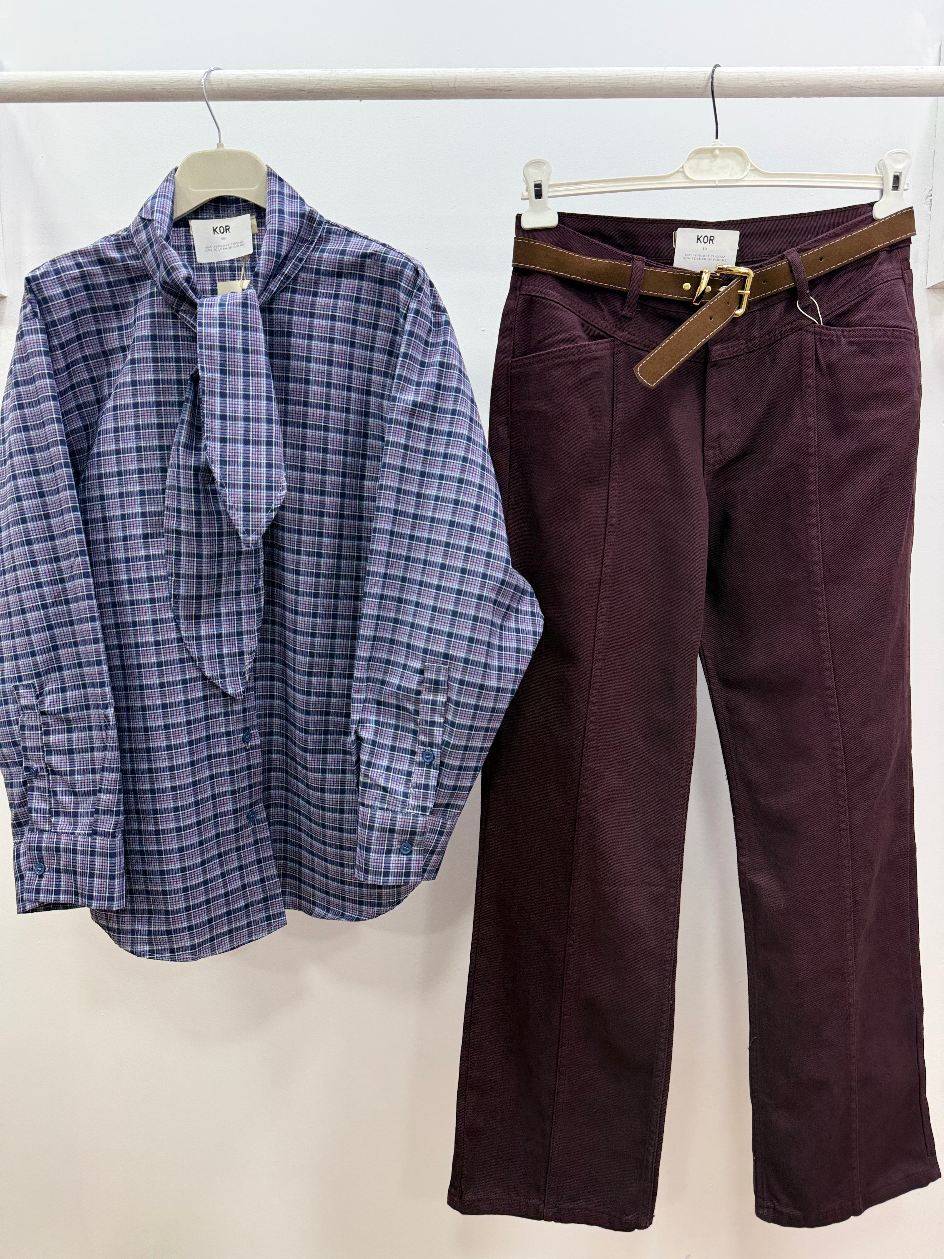 Fularlı Gömlek Pantolon Takım/Bordo