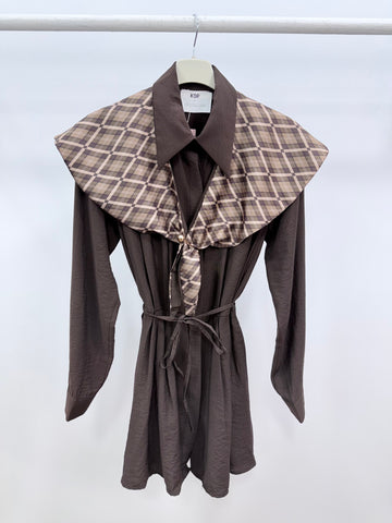 Desenli Yaka Detaylı Gömlek/Kahve