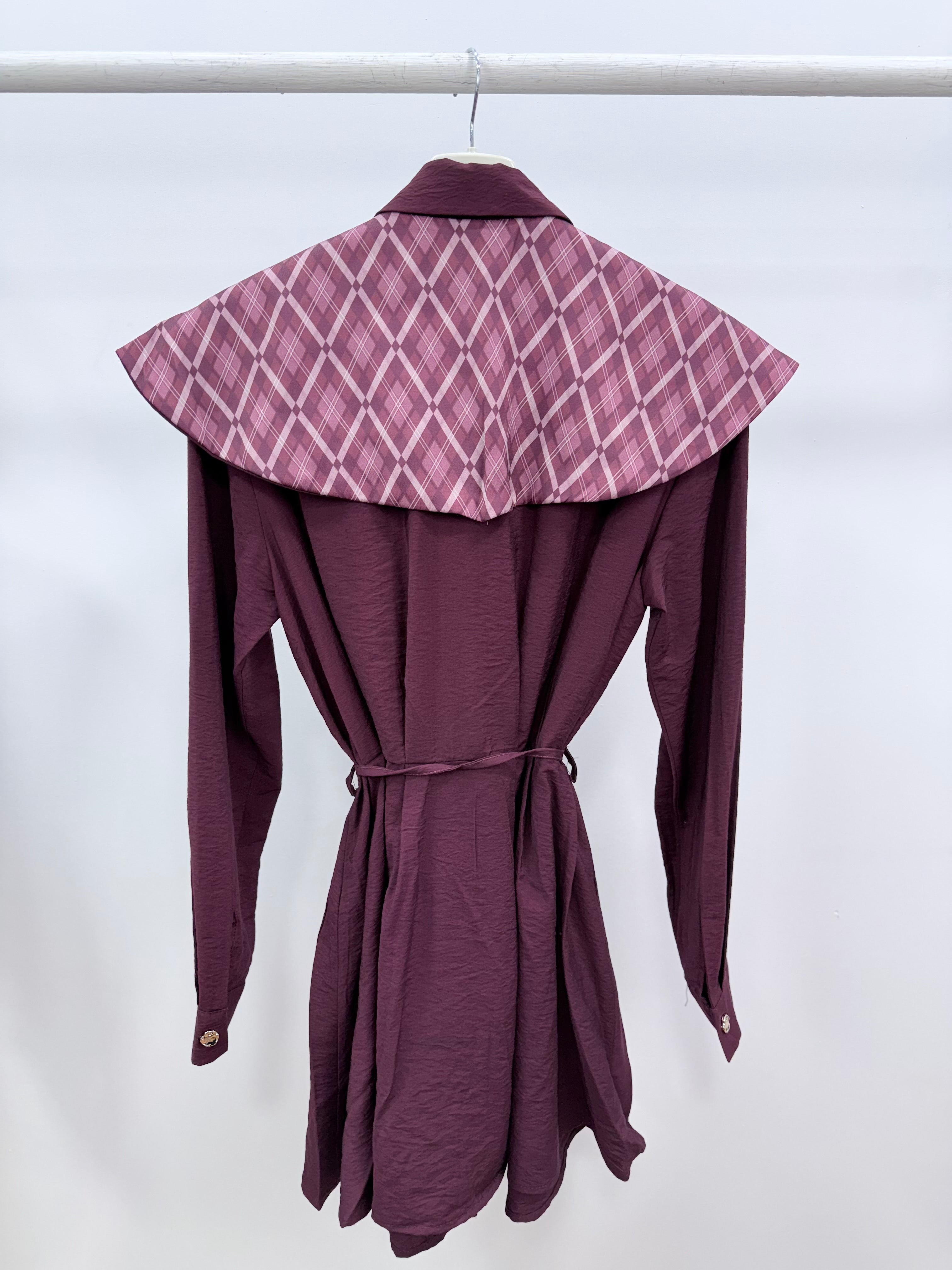 Desenli Yaka Detaylı Gömlek/Mürdüm