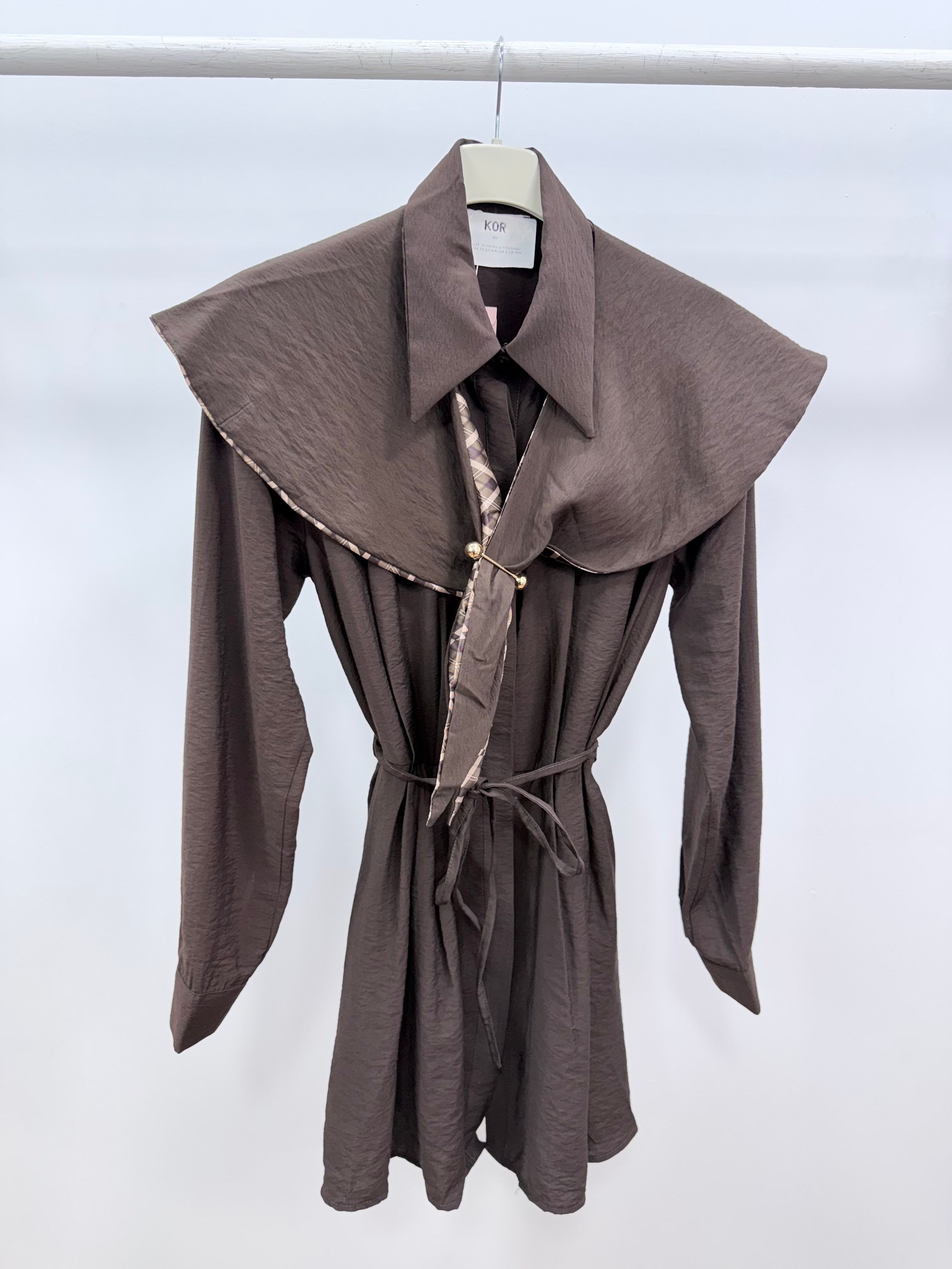 Desenli Yaka Detaylı Gömlek/Kahve