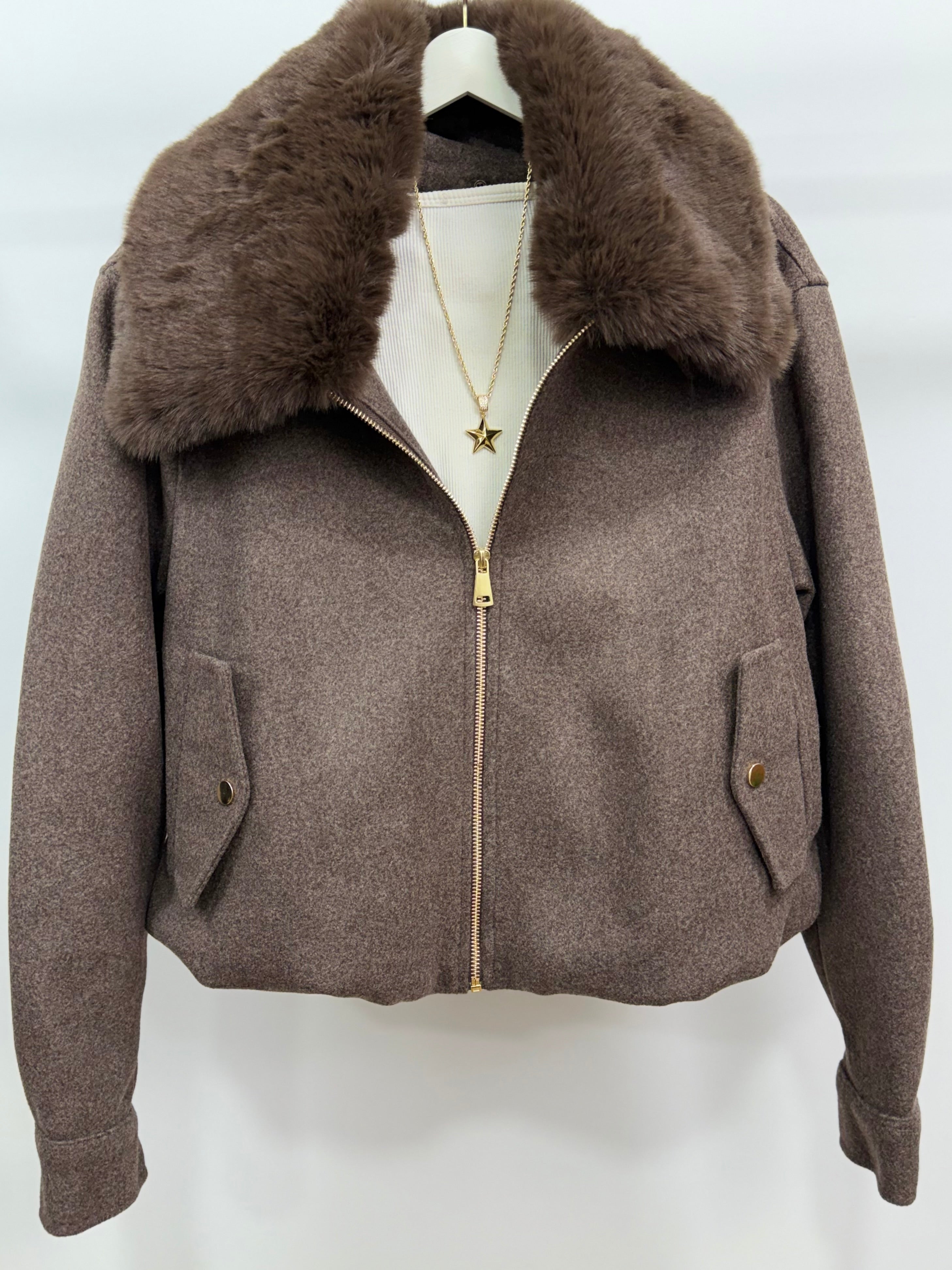 Kürk Yakalı Ceket/Kahve