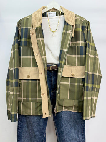 Ekose Desen Ceket/Haki Yeşil