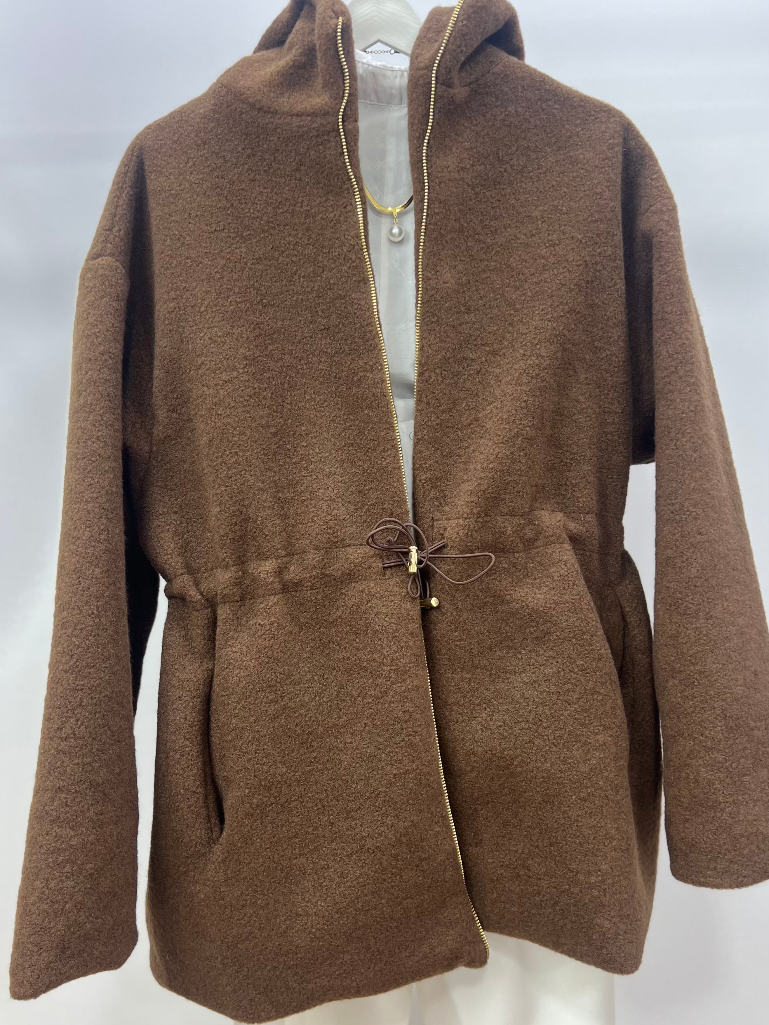 Kapüşonlu Kaşe Ceket/Kahve