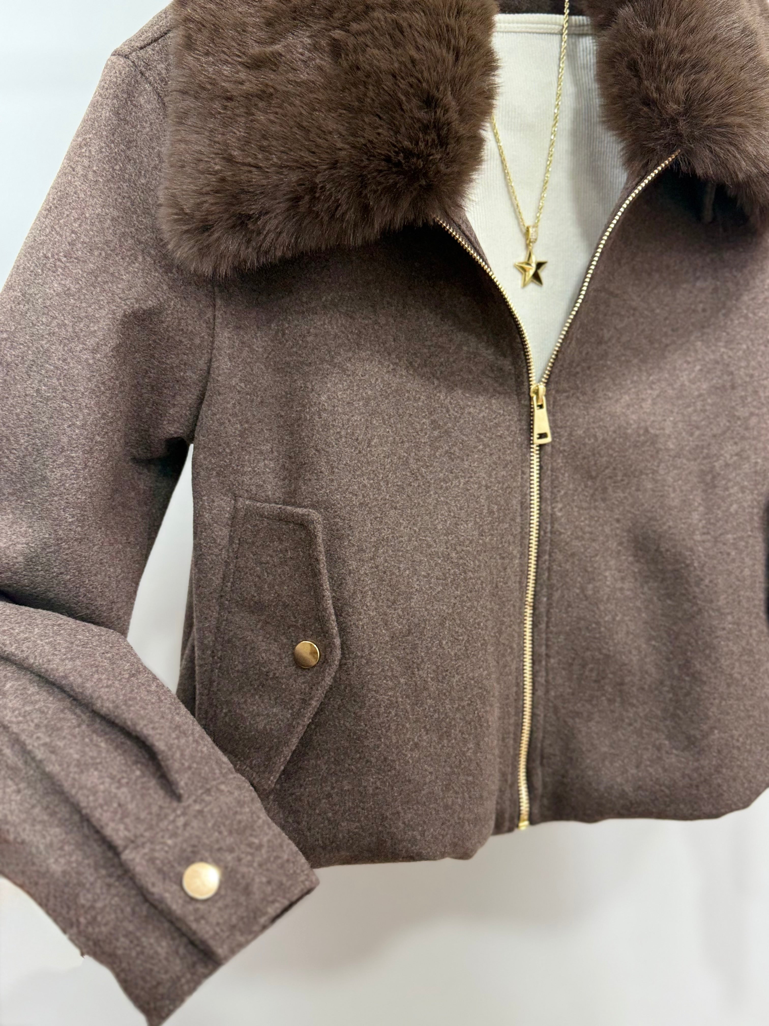 Kürk Yakalı Ceket/Kahve