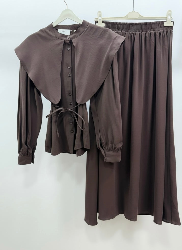 Yaka Detay Etek Takım/Kahve