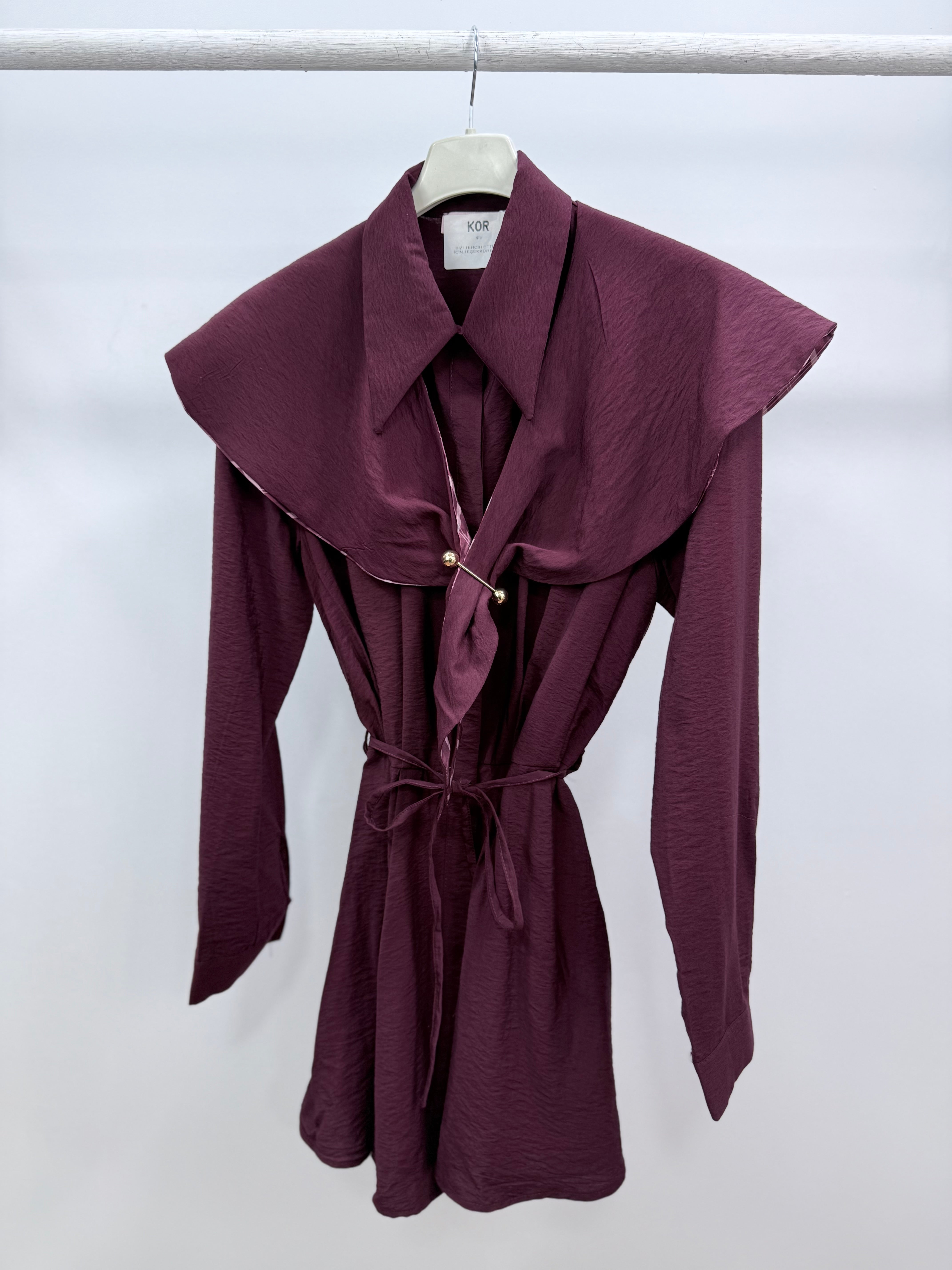 Desenli Yaka Detaylı Gömlek/Mürdüm