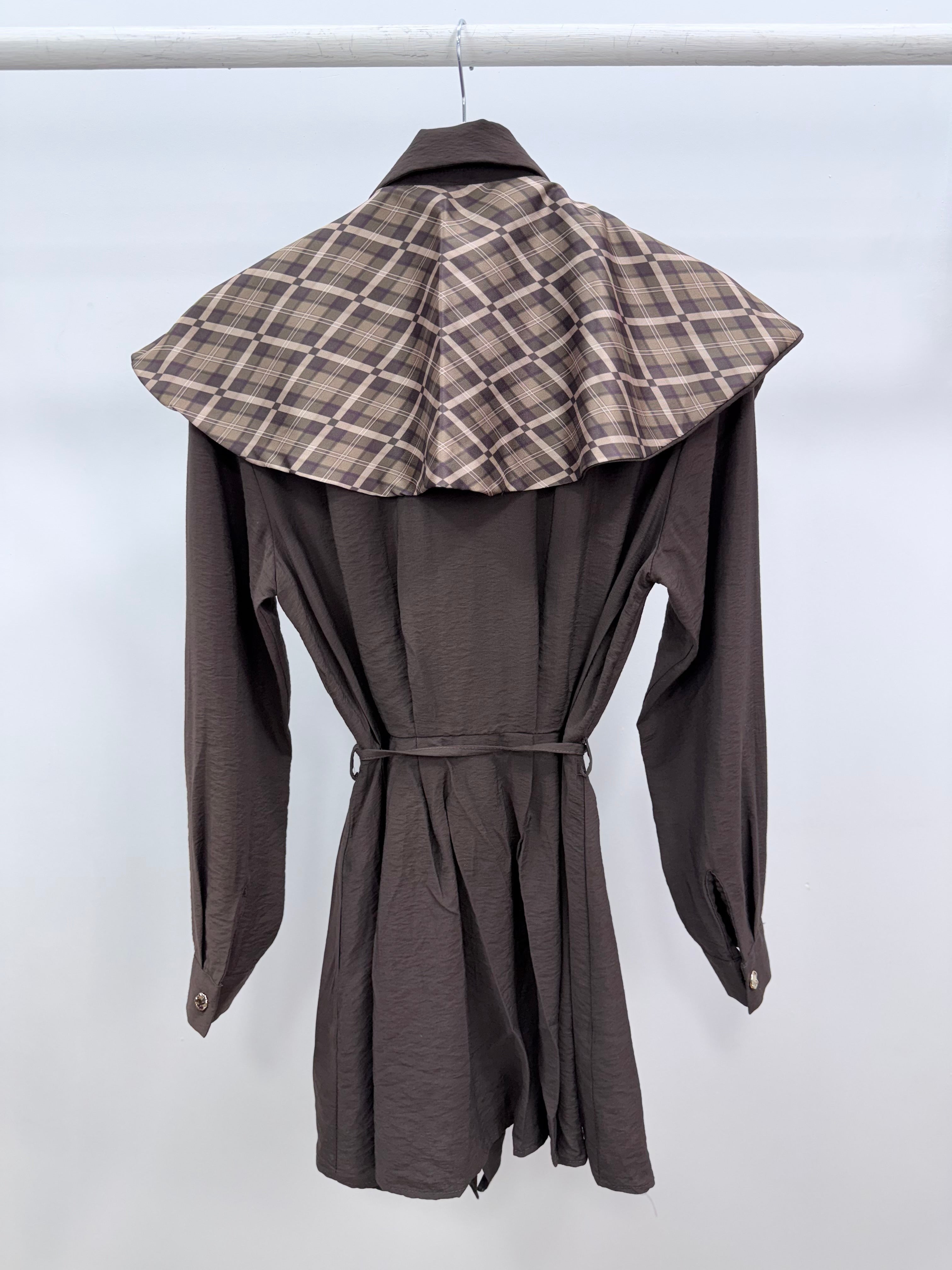 Desenli Yaka Detaylı Gömlek/Kahve