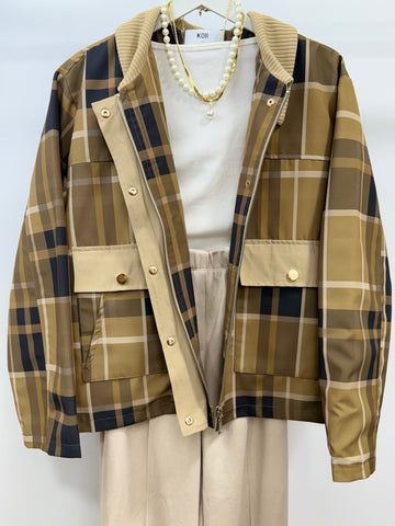 Ekose Desen Ceket/Bej