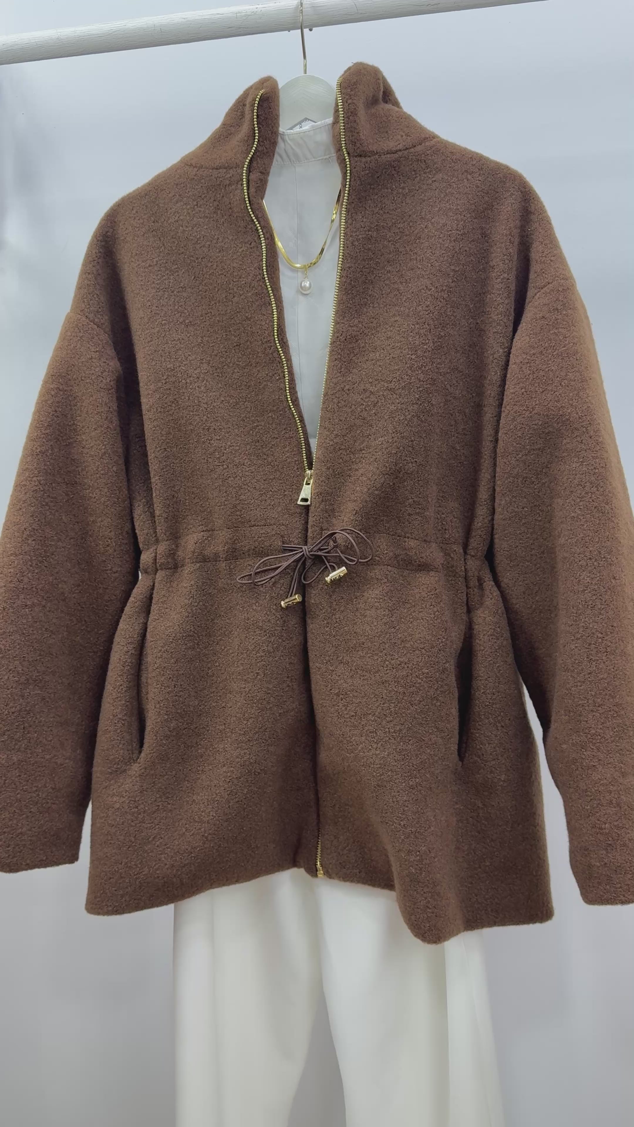 Kapüşonlu Kaşe Ceket/Kahve