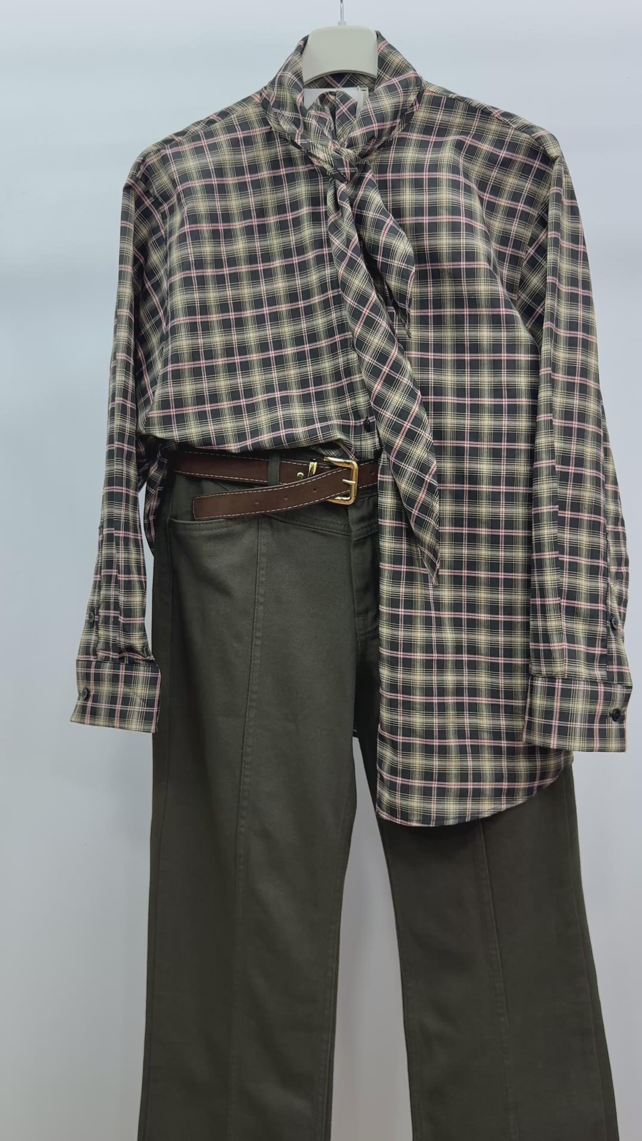 Fularlı Gömlek Pantolon Takım/Haki Yeşil