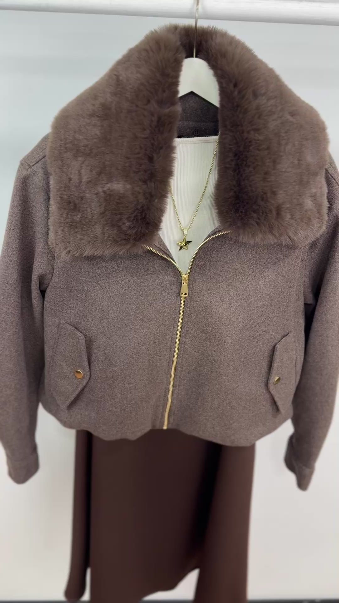 Kürk Yakalı Ceket/Kahve