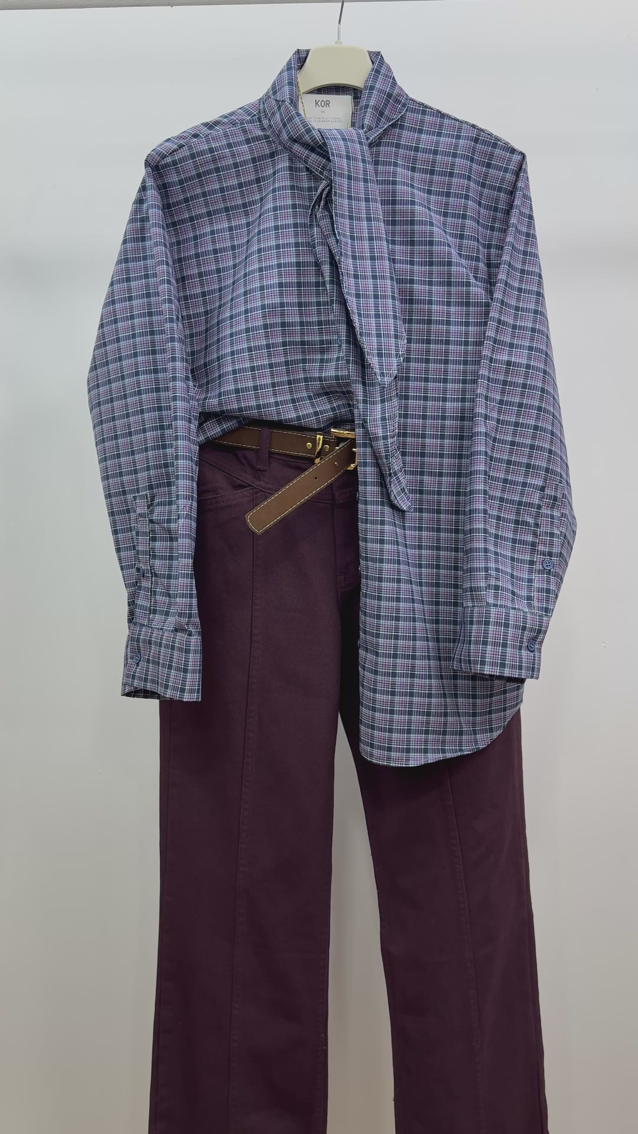 Fularlı Gömlek Pantolon Takım/Bordo