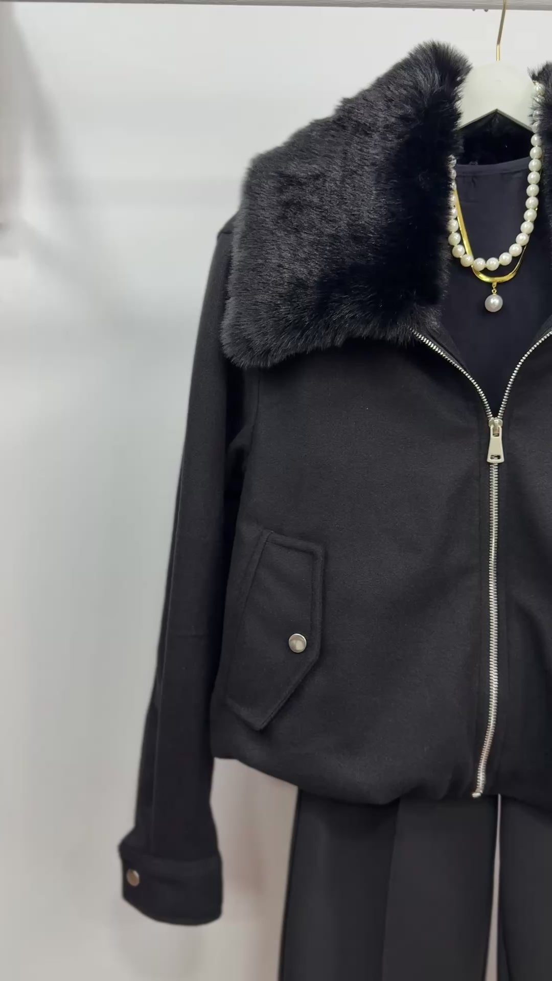 Kürk Yakalı Ceket/Siyah