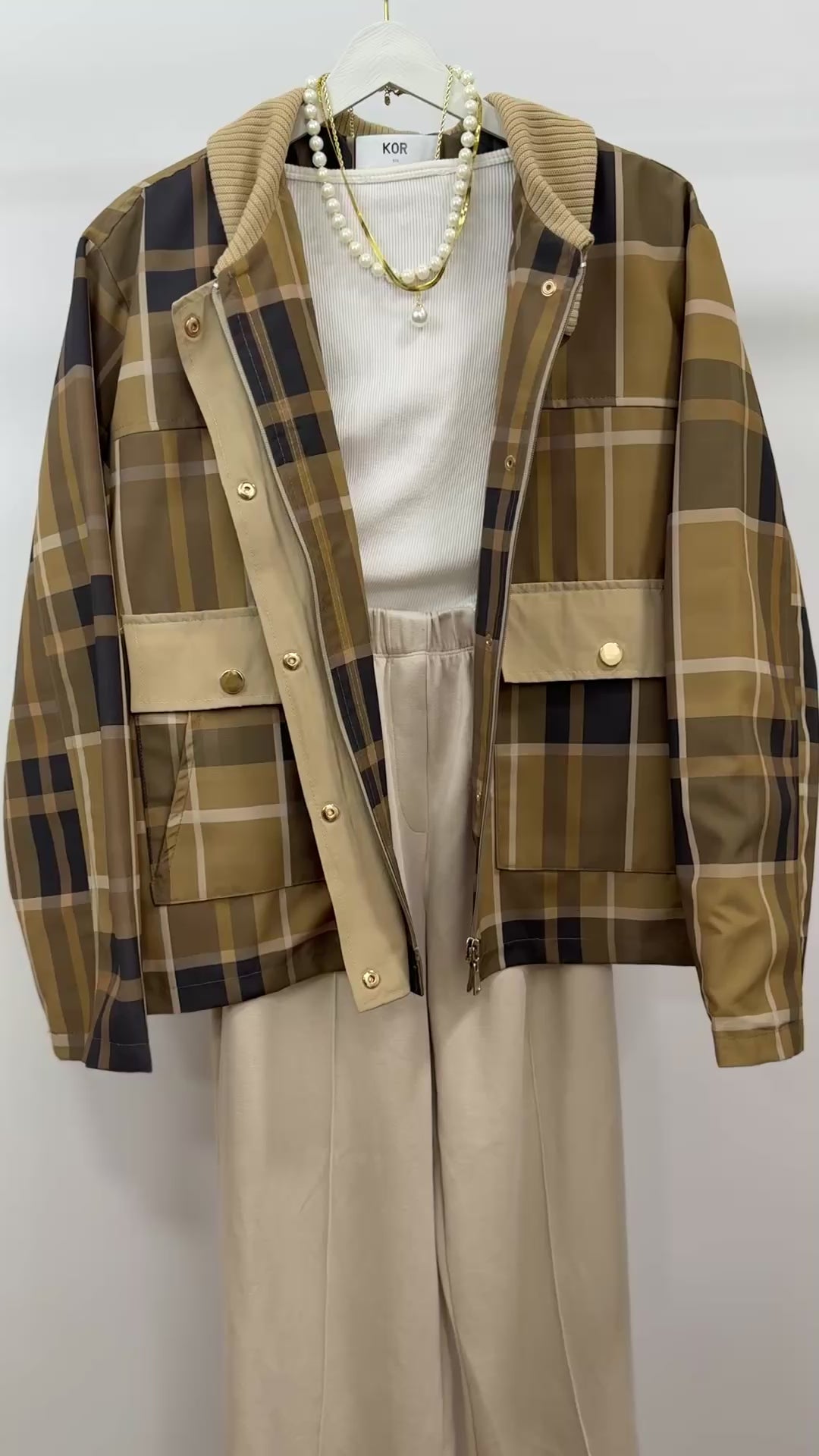 Ekose Desen Ceket/Bej