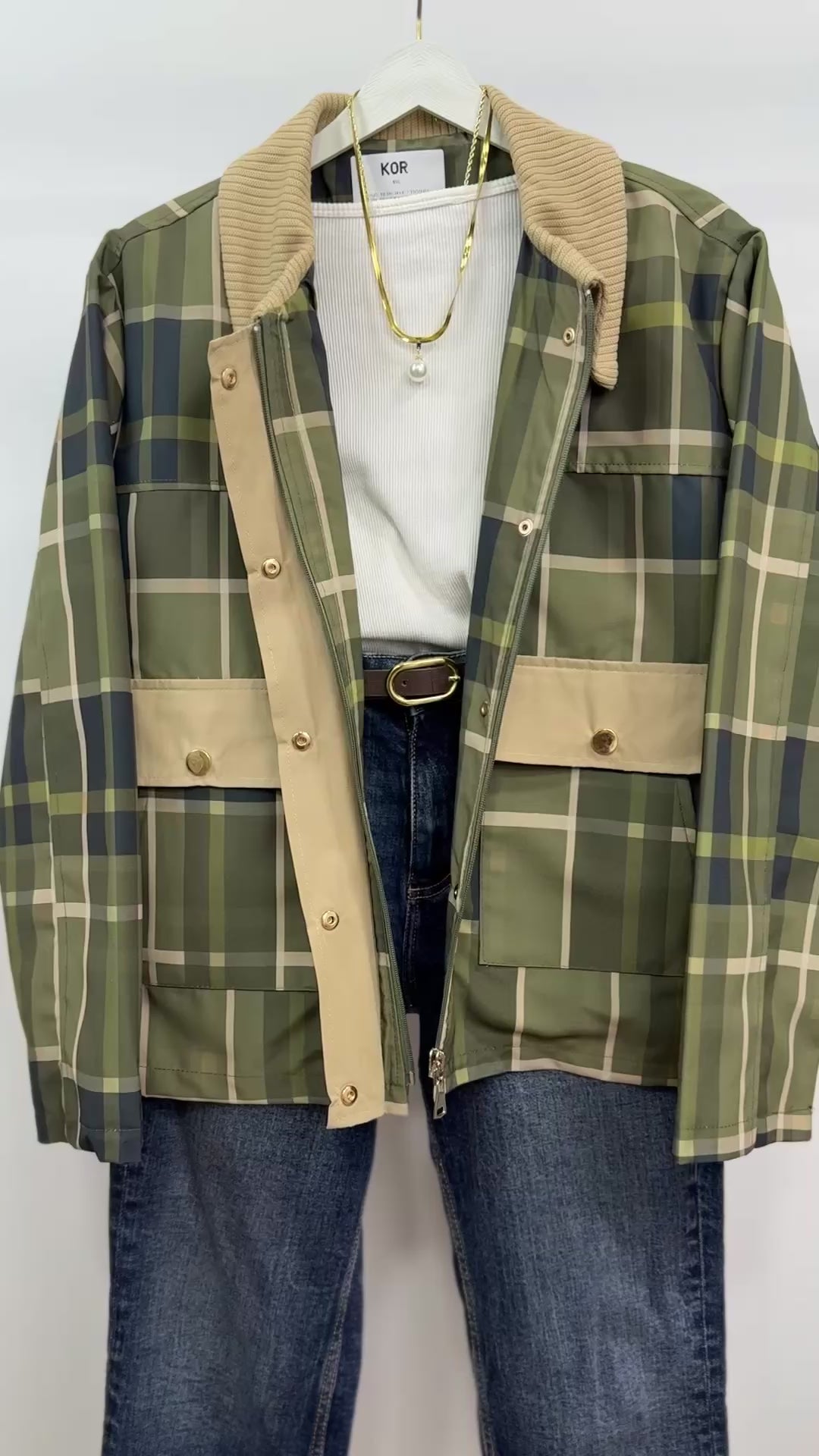 Ekose Desen Ceket/Haki Yeşil